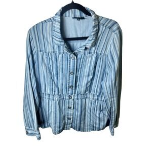 Blue White Striped Button Front Peplum Jacket Cotton Lyocell RN 92309 L